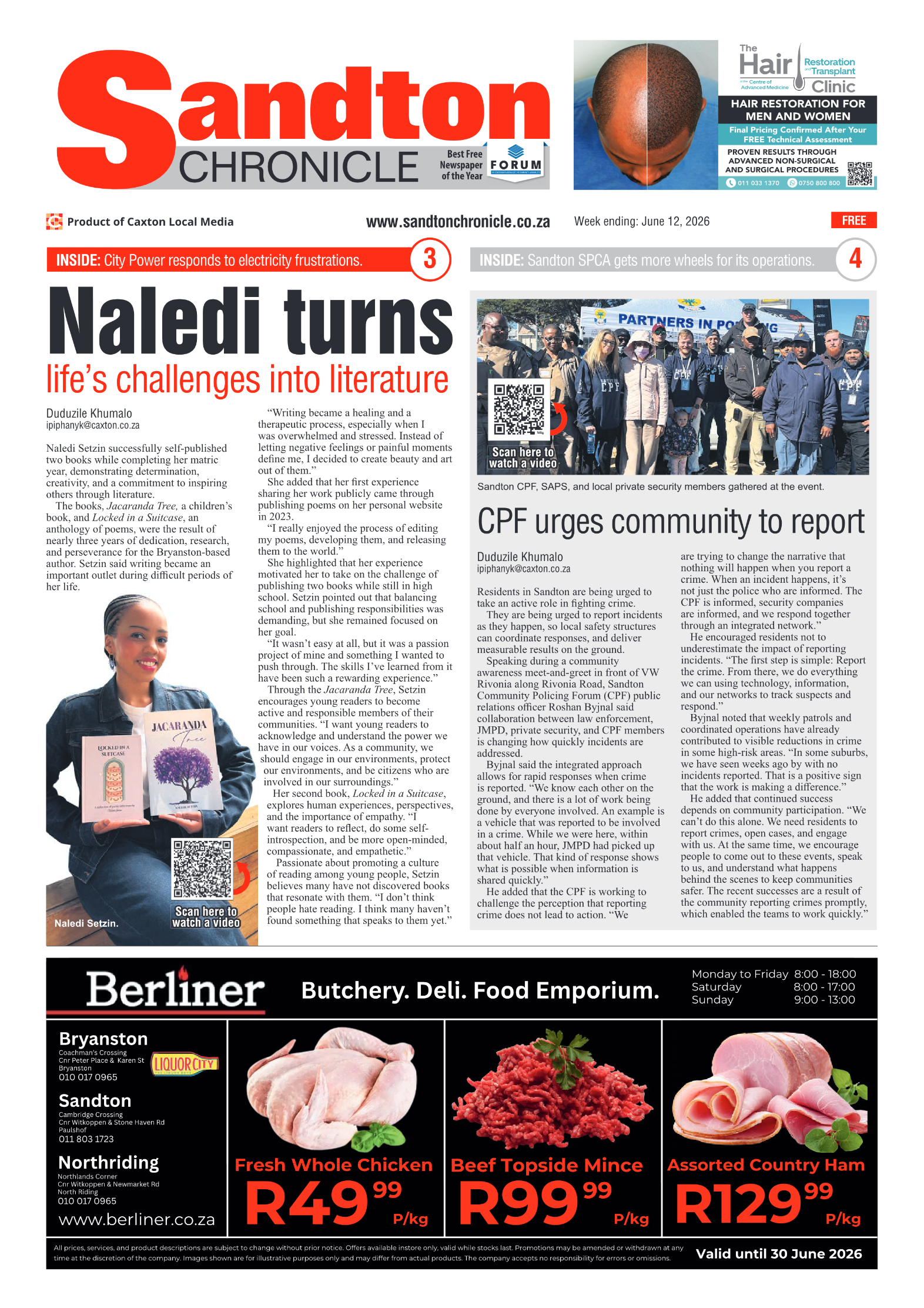 Sandton Chronicle 12 June 2026 page 1