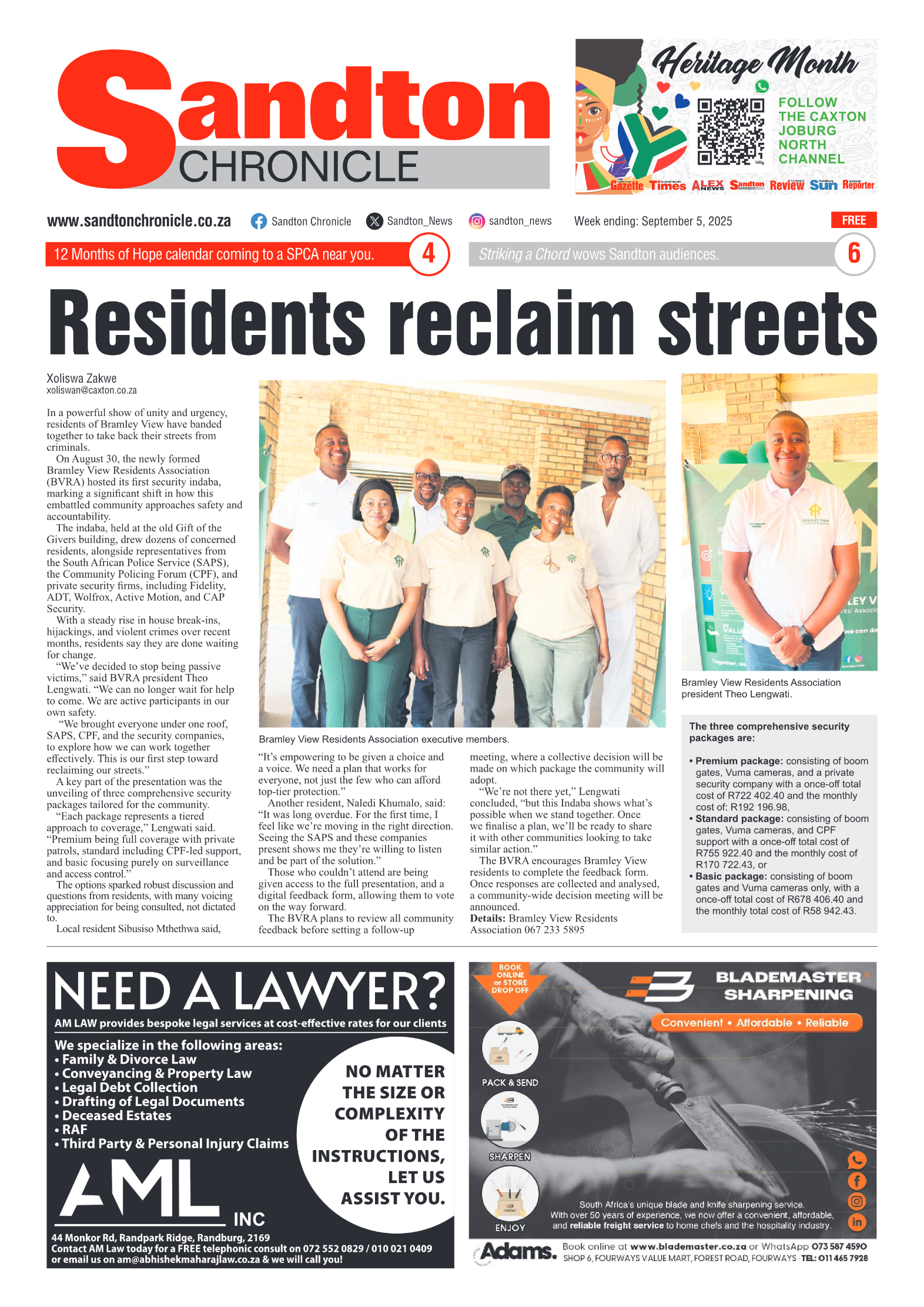Sandton Chronicle 5 September 2025 page 1