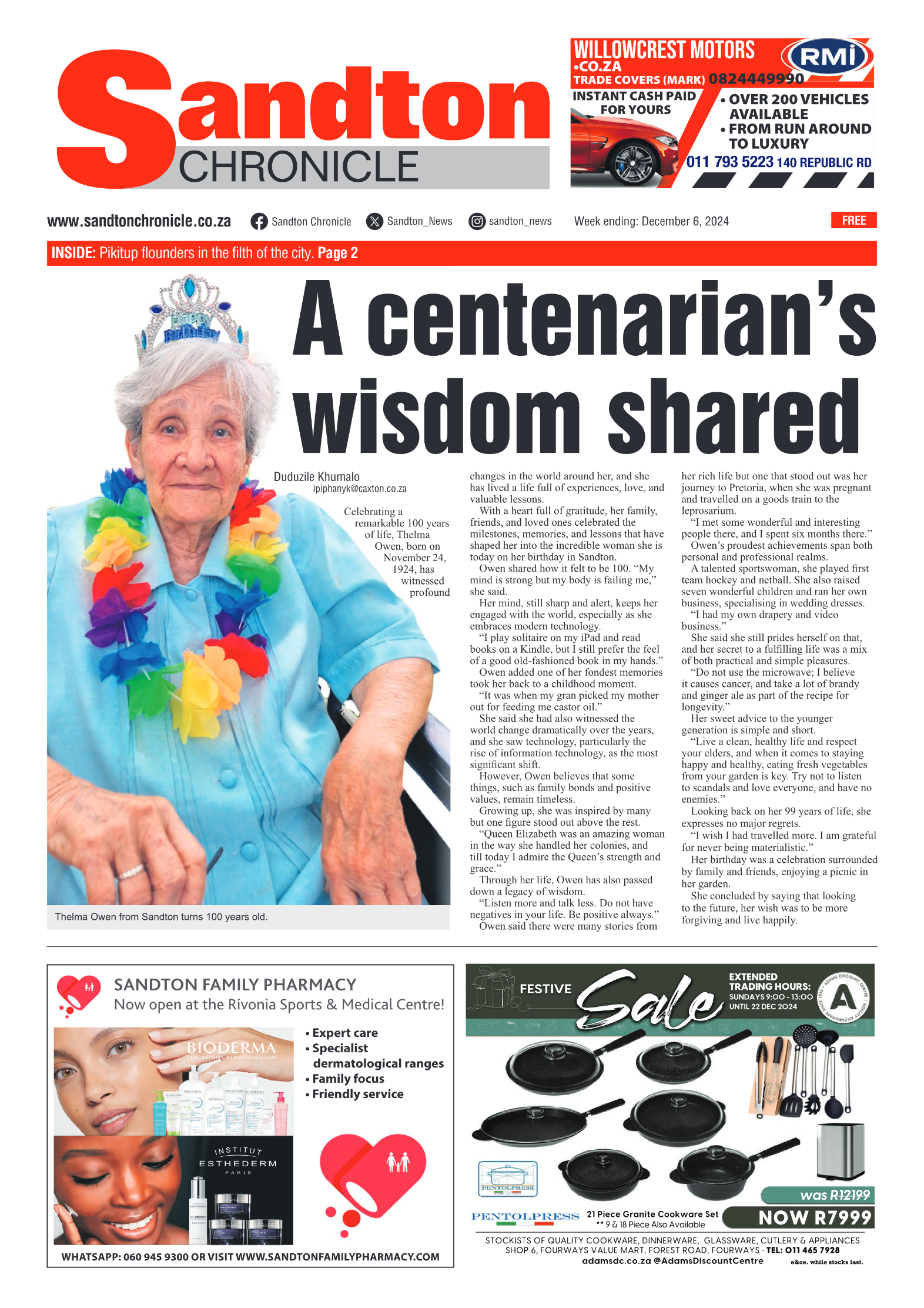 Sandton Chronicle 6 December 2024 page 1