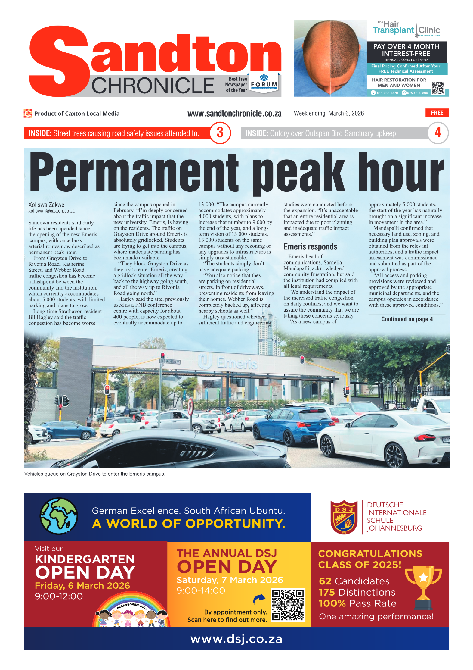 Sandton Chronicle 6 March 2026 page 1