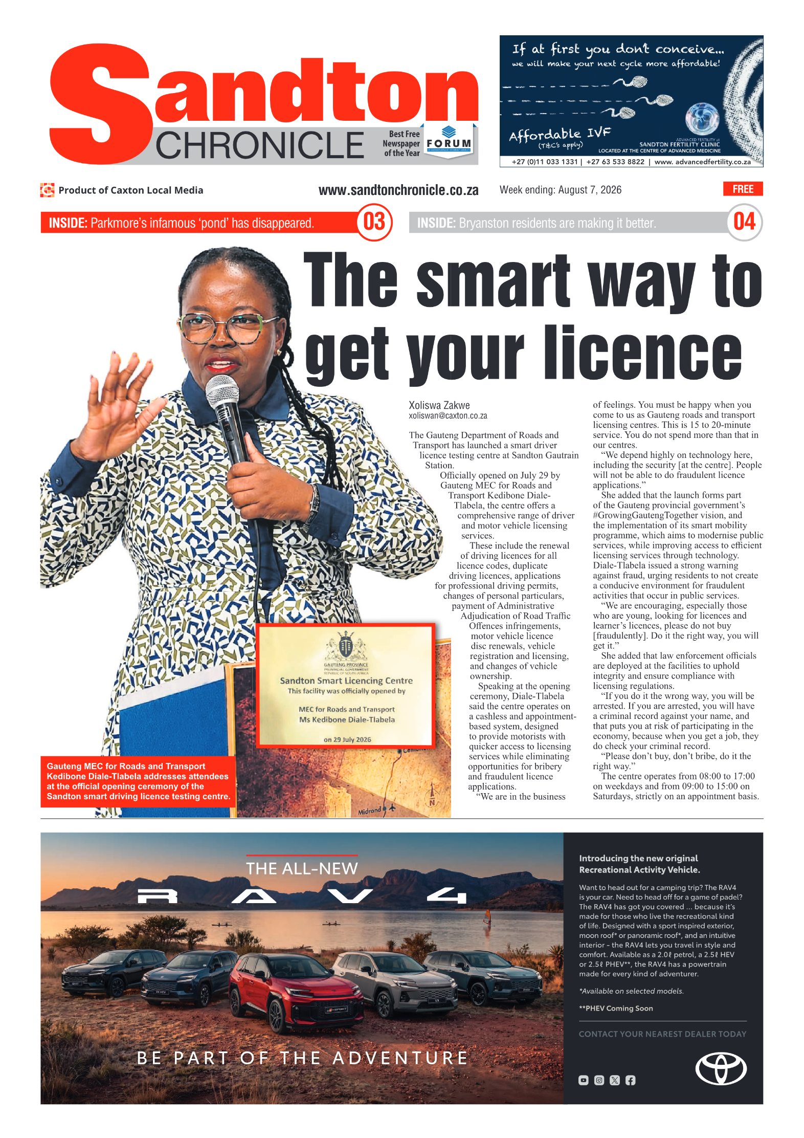 Sandton Chronicle 7 August 2026 page 1