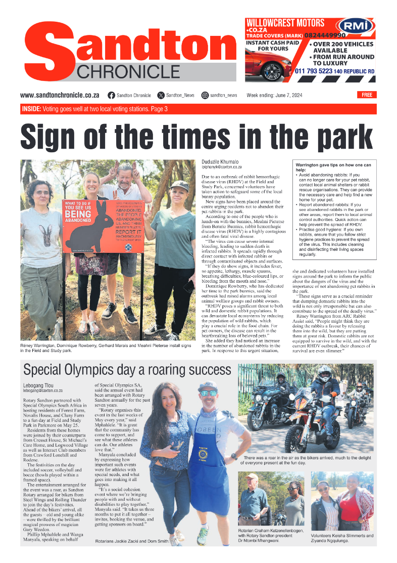 Sandton Chronicle 7 June 2024 page 1