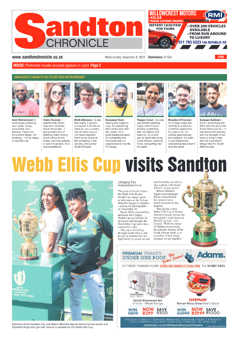 Sandton Chronicle 8 December 2023 page 1