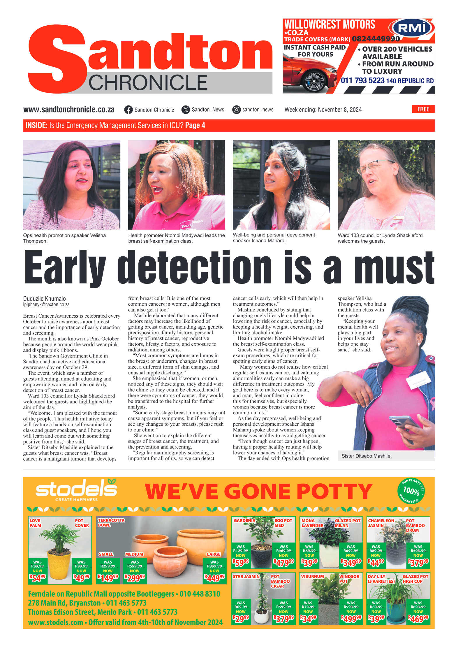 Sandton Chronicle 8 November 2024 page 1