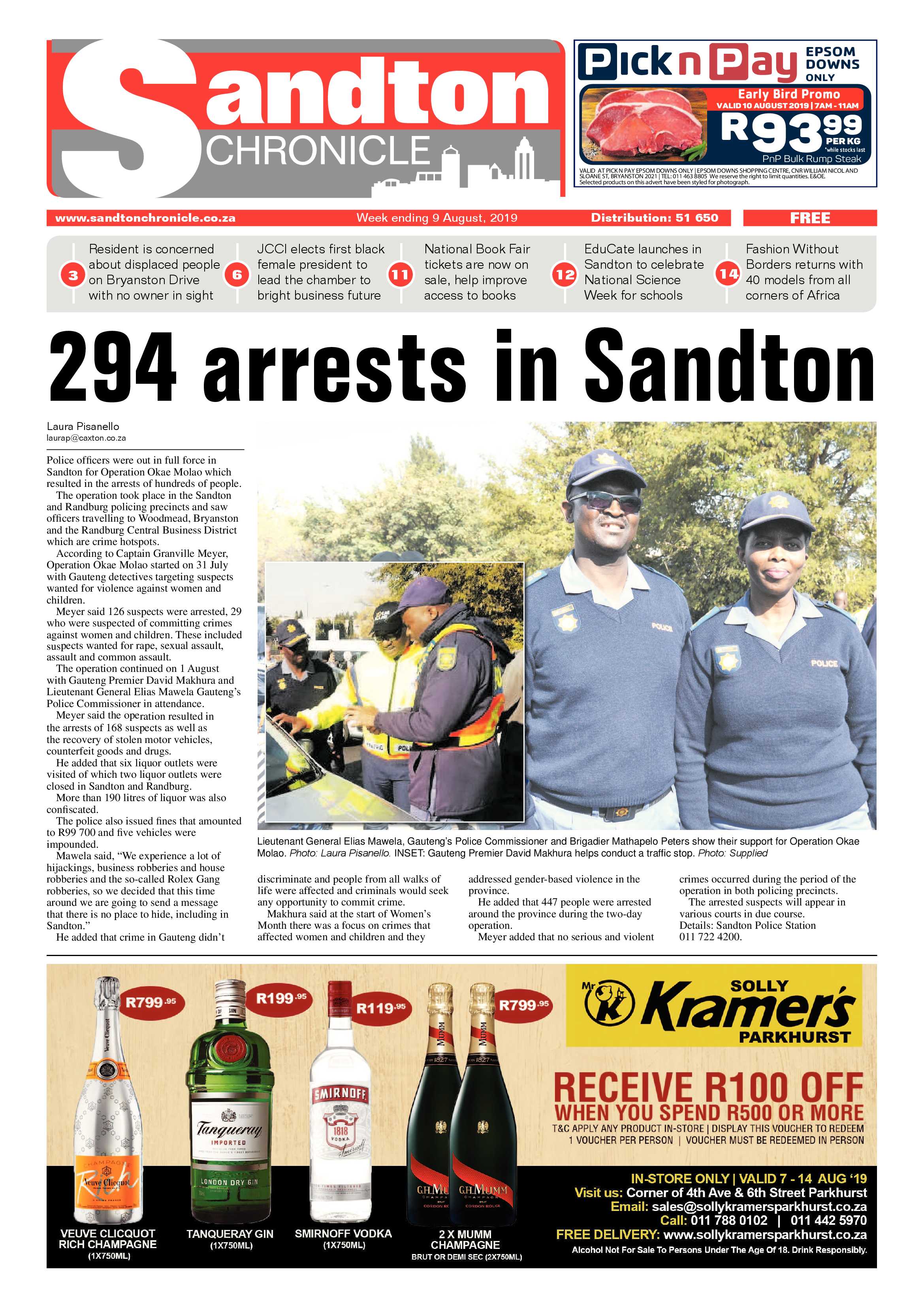 Sandton Chronicle 9 August, 2019 page 1