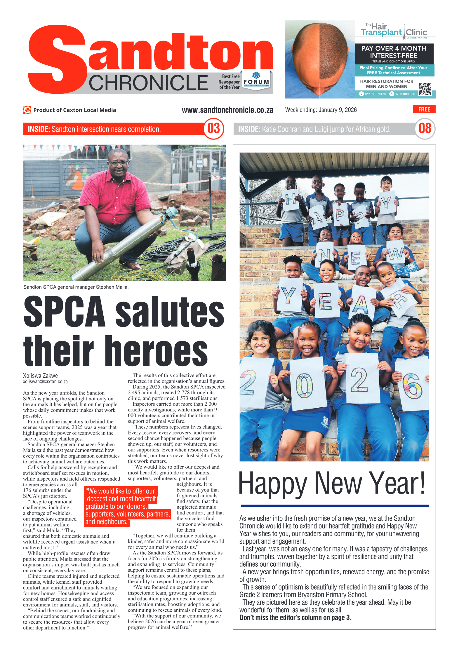 Sandton Chronicle 9 January 2026 page 1