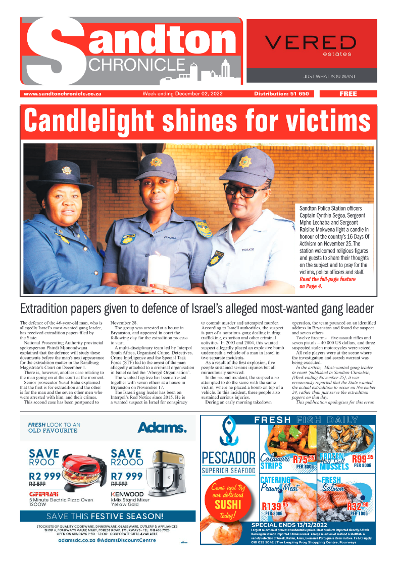 Sandton Chronicle Dec 2 2022 page 1