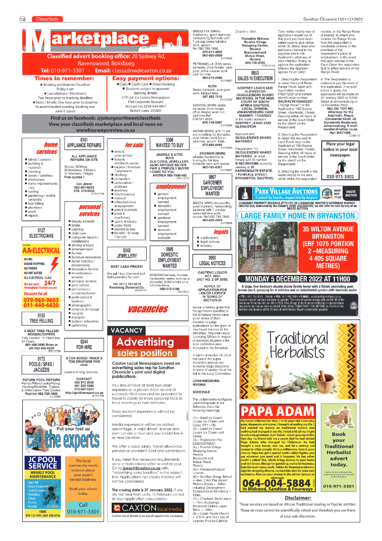 Sandton Chronicle Dec 2 2022 page 10