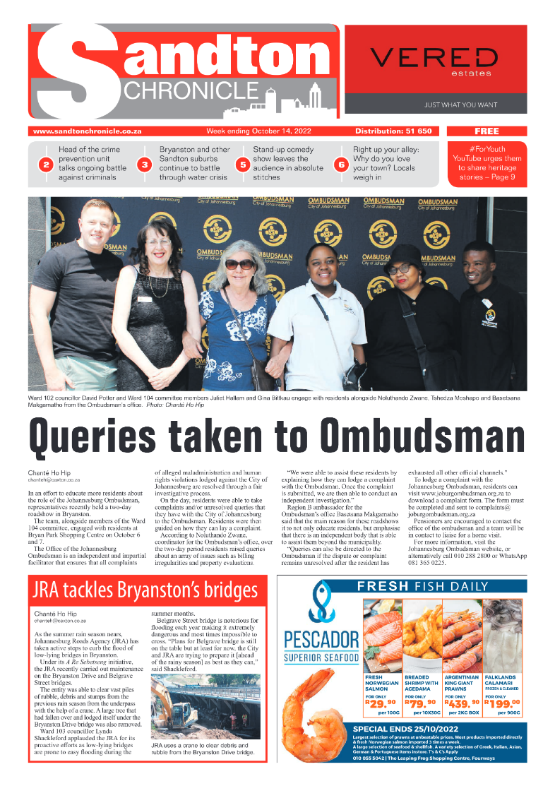 Sandton Chronicle Oct 14 2022 page 1