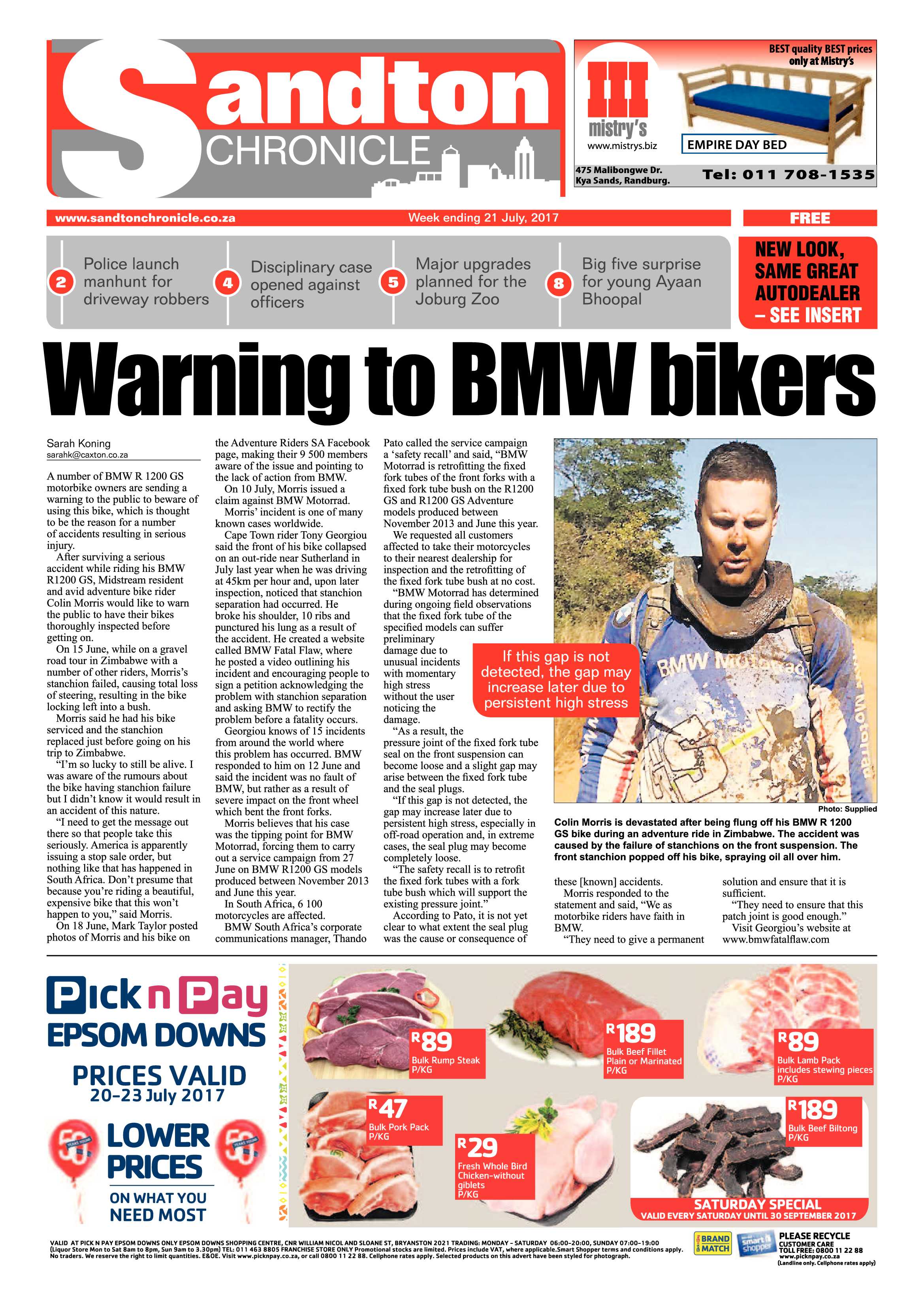 Sandton Chronicles 21 July 2017 page 1